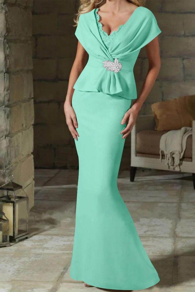 Sheath Column V Neck Mother of the Bride Dresses with Belt CM0346