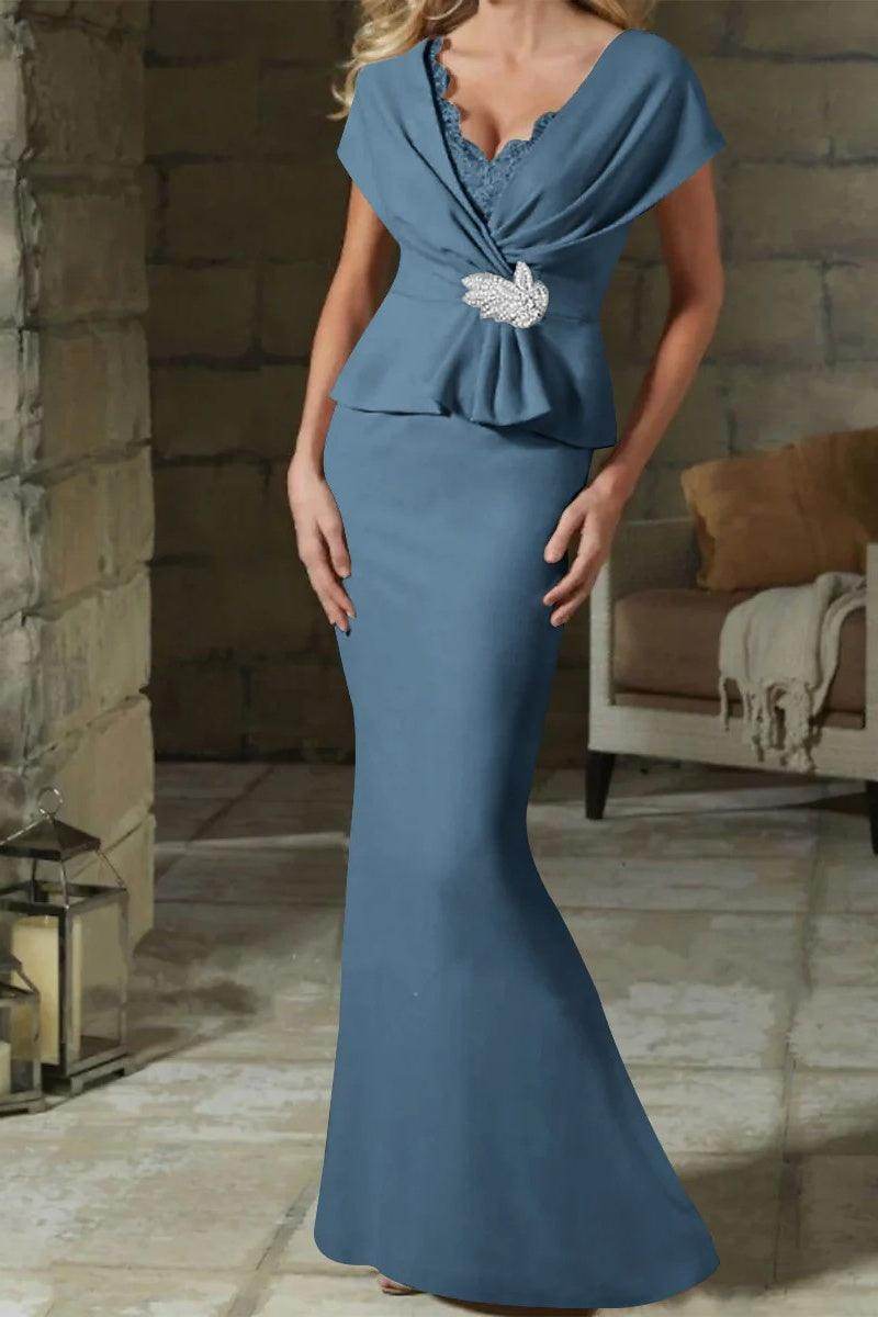 Sheath Column V Neck Mother of the Bride Dresses with Belt CM0346