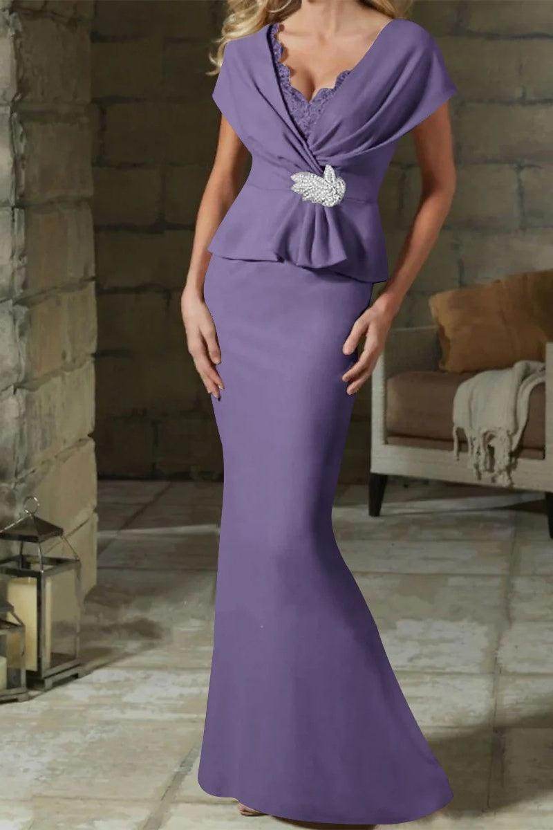 Sheath Column V Neck Mother of the Bride Dresses with Belt CM0346