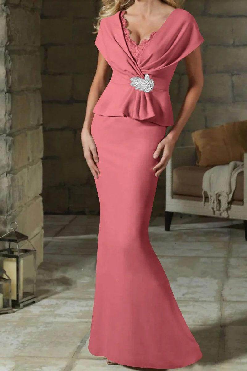 Sheath Column V Neck Mother of the Bride Dresses with Belt CM0346