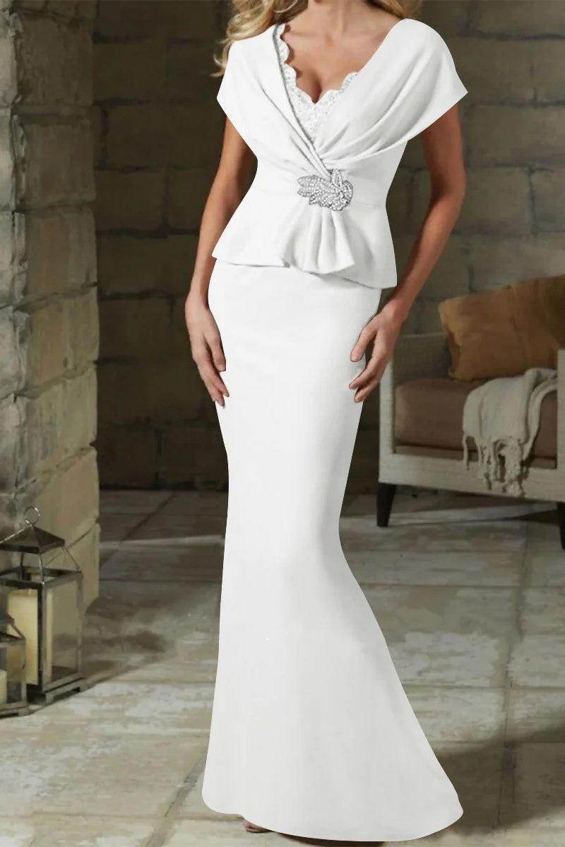 Sheath Column V Neck Mother of the Bride Dresses with Belt CM0346