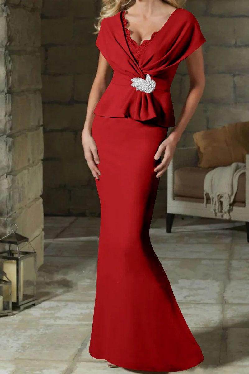 Sheath Column V Neck Mother of the Bride Dresses with Belt CM0346