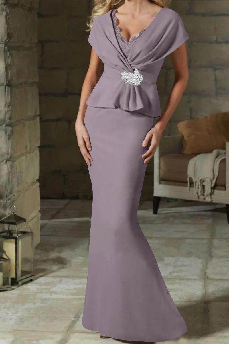 Sheath Column V Neck Mother of the Bride Dresses with Belt CM0346