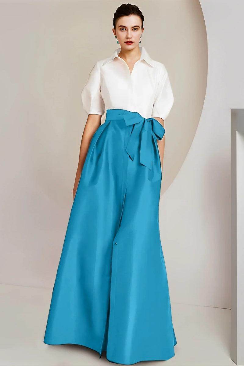 A Line Shirt Collar Short Sleeves Floor Length 2 pieces Mother Dresses CM0347