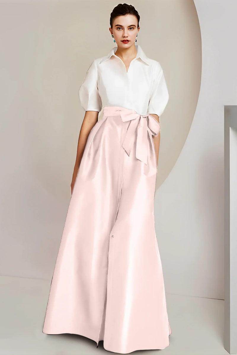 A Line Shirt Collar Short Sleeves Floor Length 2 pieces Mother Dresses CM0347