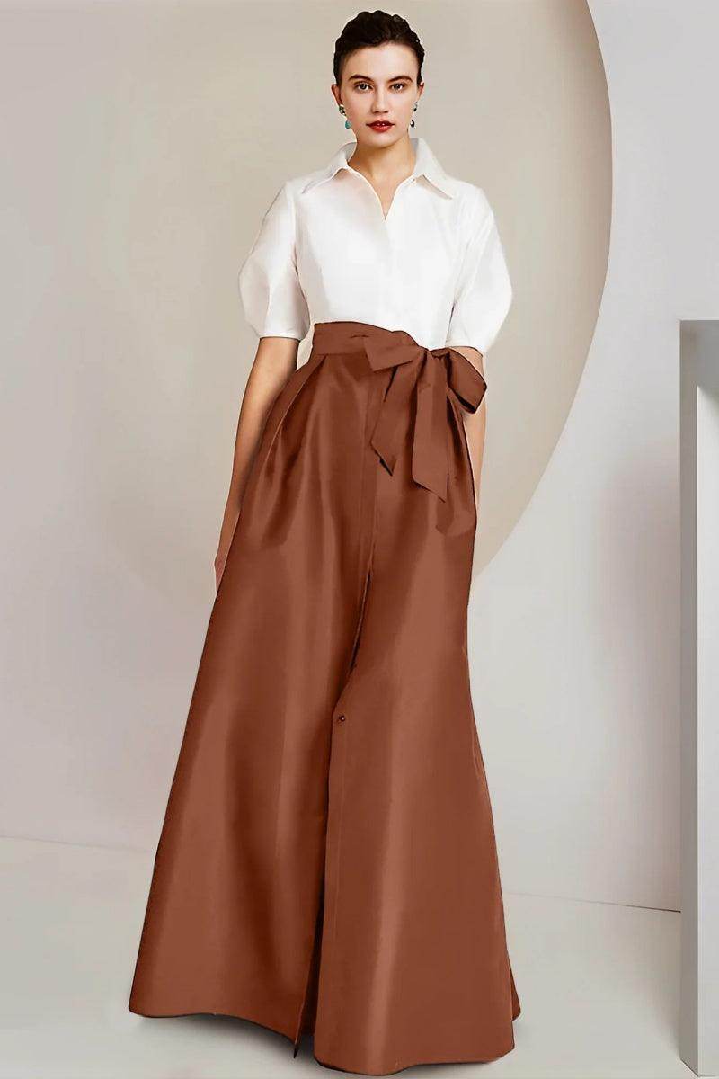 A Line Shirt Collar Short Sleeves Floor Length 2 pieces Mother Dresses CM0347