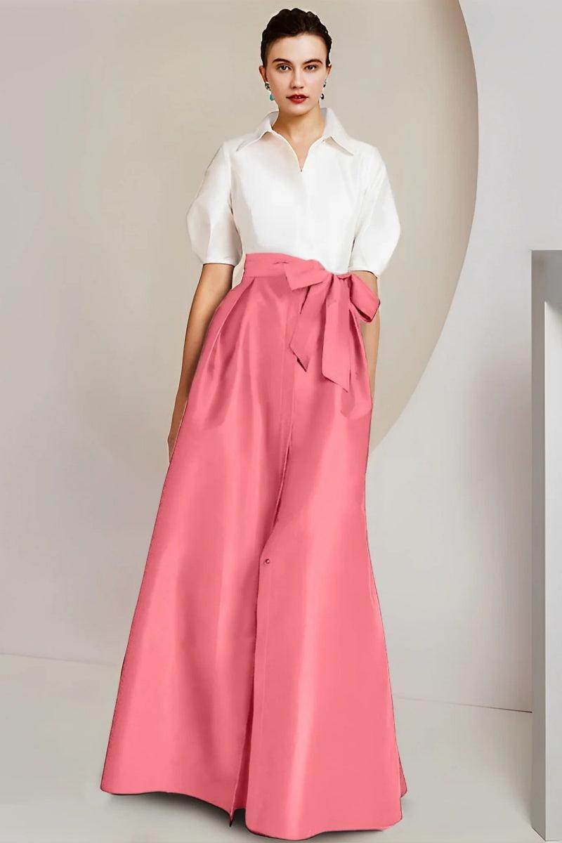 A Line Shirt Collar Short Sleeves Floor Length 2 pieces Mother Dresses CM0347
