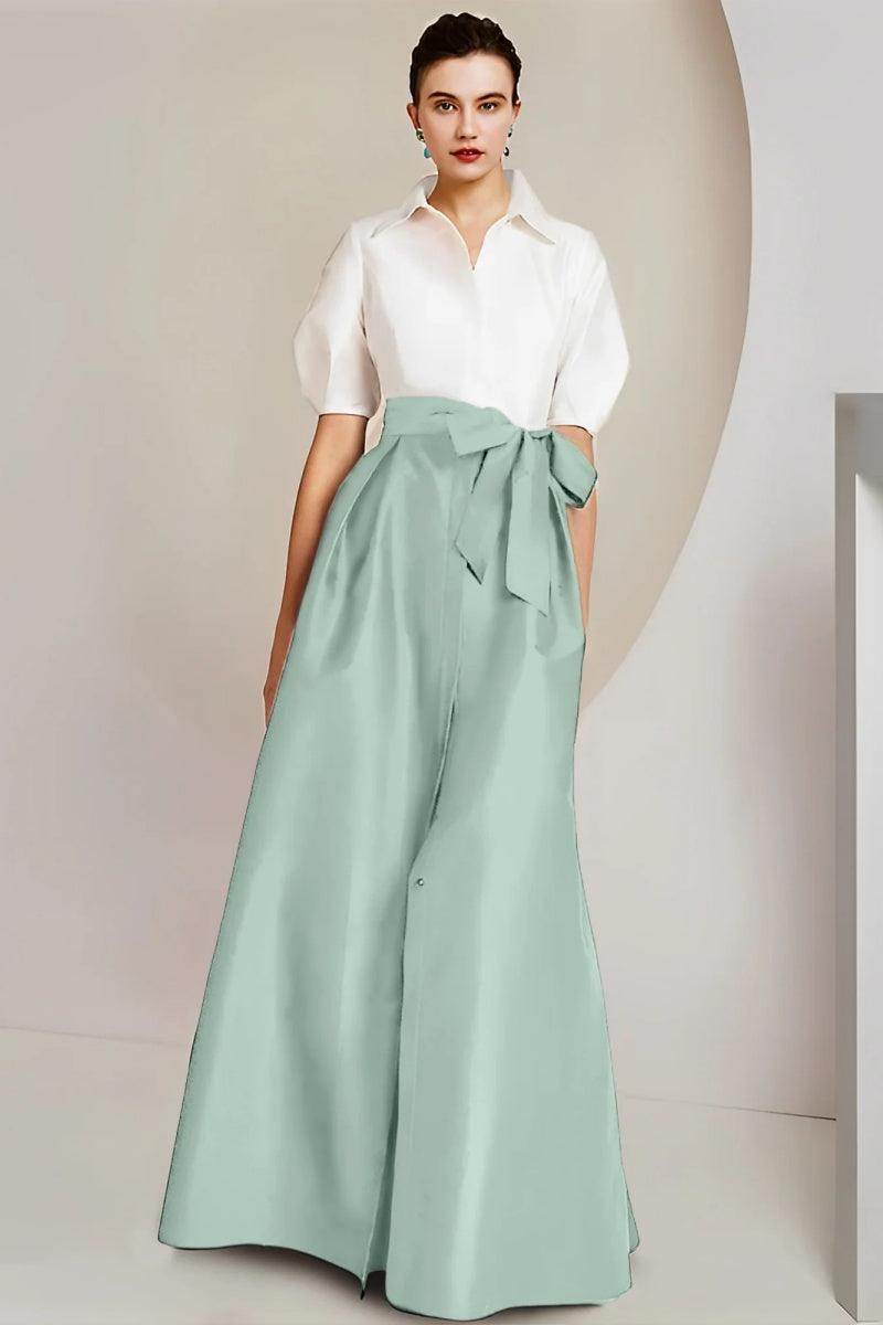 A Line Shirt Collar Short Sleeves Floor Length 2 pieces Mother Dresses CM0347