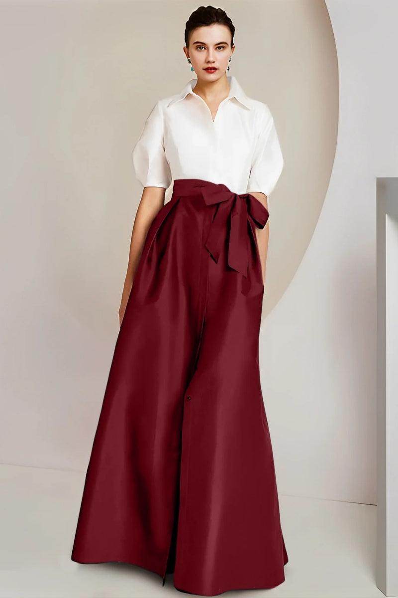 A Line Shirt Collar Short Sleeves Floor Length 2 pieces Mother Dresses CM0347