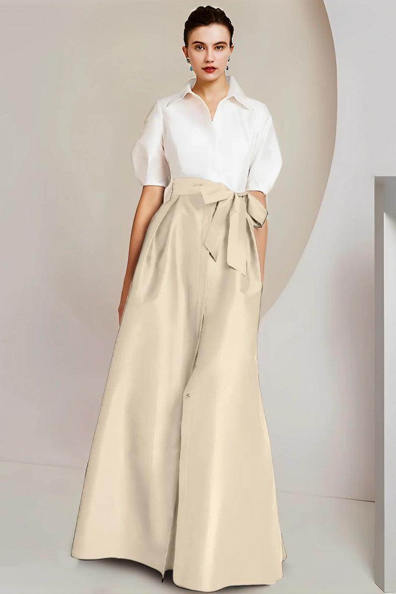 A Line Shirt Collar Short Sleeves Floor Length 2 pieces Mother Dresses CM0347