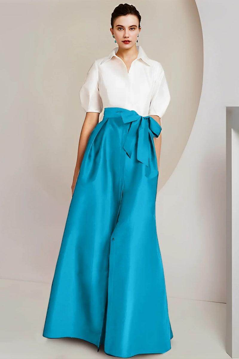 A Line Shirt Collar Short Sleeves Floor Length 2 pieces Mother Dresses CM0347