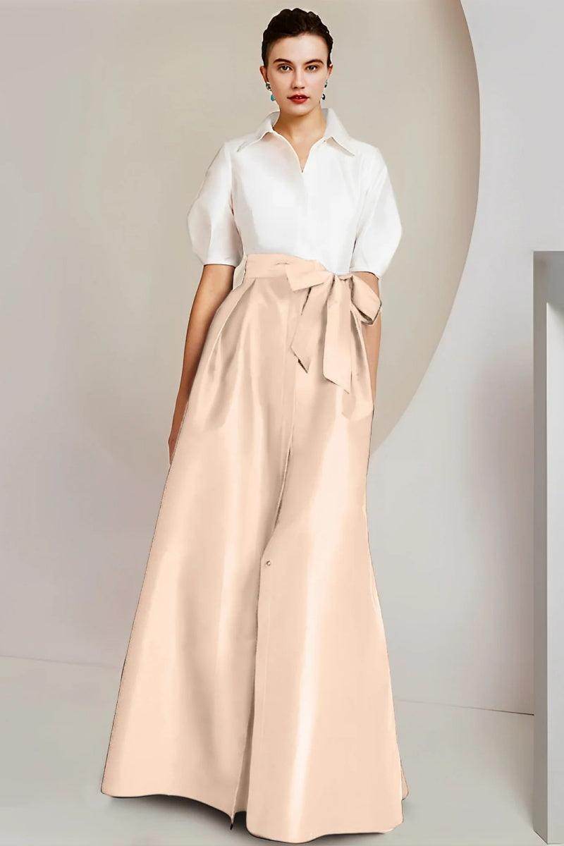 A Line Shirt Collar Short Sleeves Floor Length 2 pieces Mother Dresses CM0347