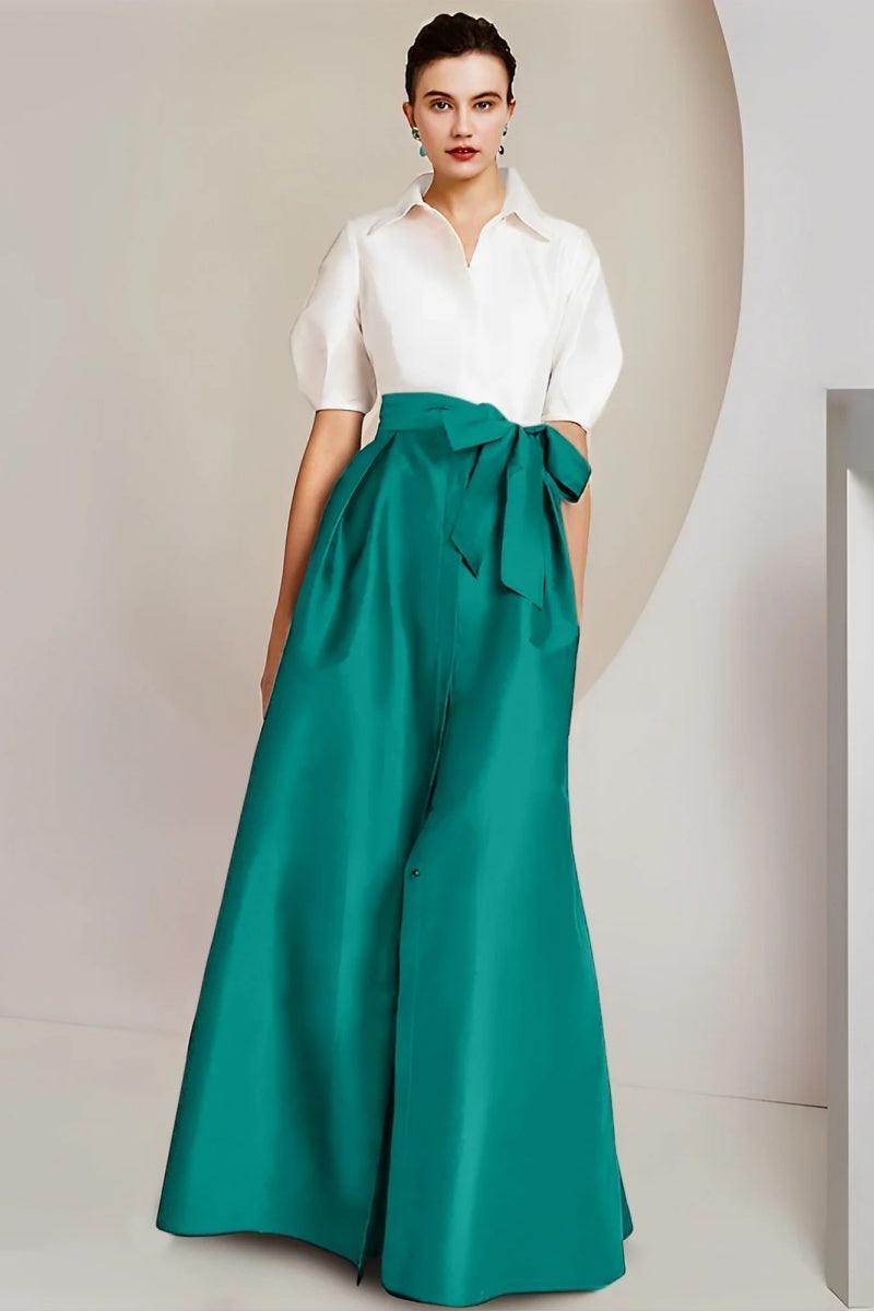 A Line Shirt Collar Short Sleeves Floor Length 2 pieces Mother Dresses CM0347