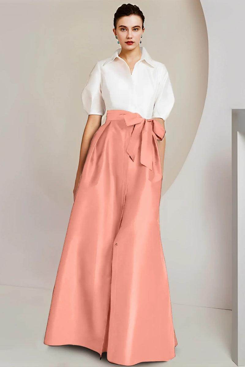 A Line Shirt Collar Short Sleeves Floor Length 2 pieces Mother Dresses CM0347