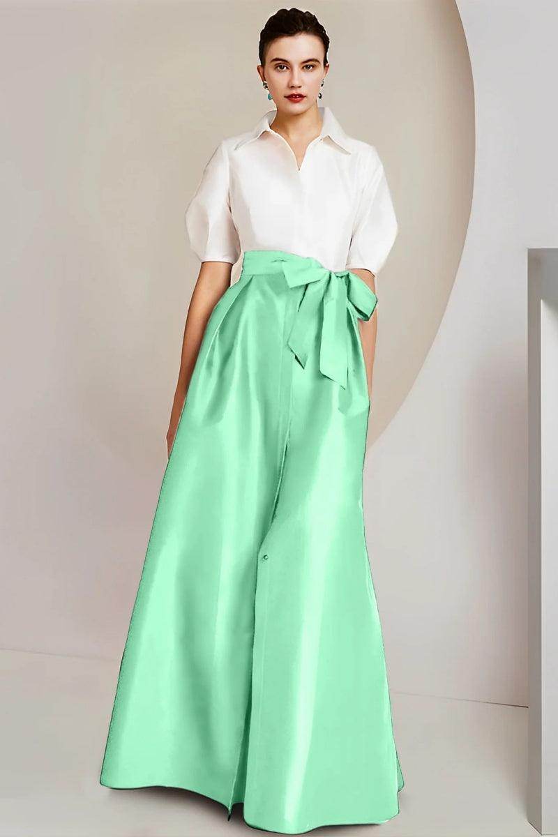 A Line Shirt Collar Short Sleeves Floor Length 2 pieces Mother Dresses CM0347