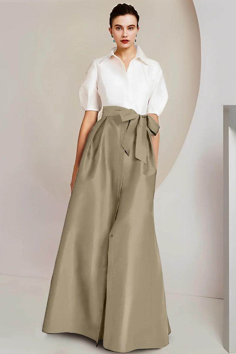 A Line Shirt Collar Short Sleeves Floor Length 2 pieces Mother Dresses CM0347