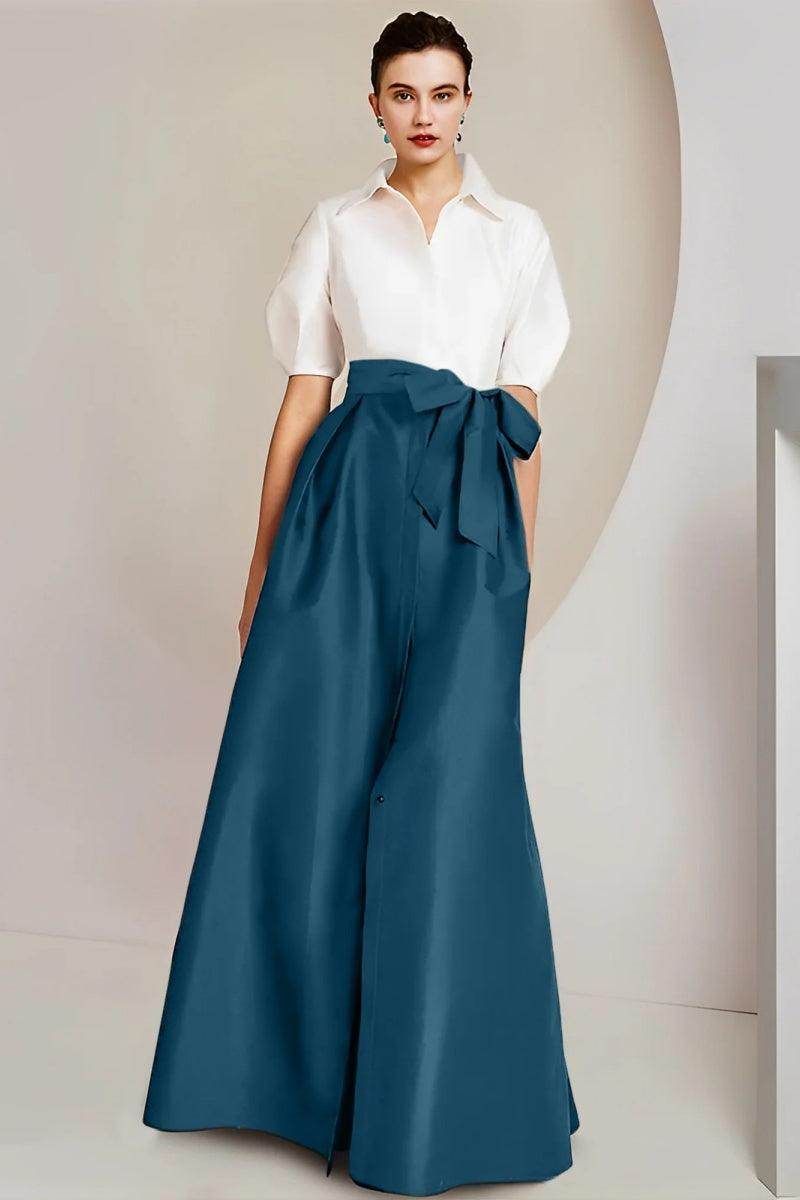 A Line Shirt Collar Short Sleeves Floor Length 2 pieces Mother Dresses CM0347