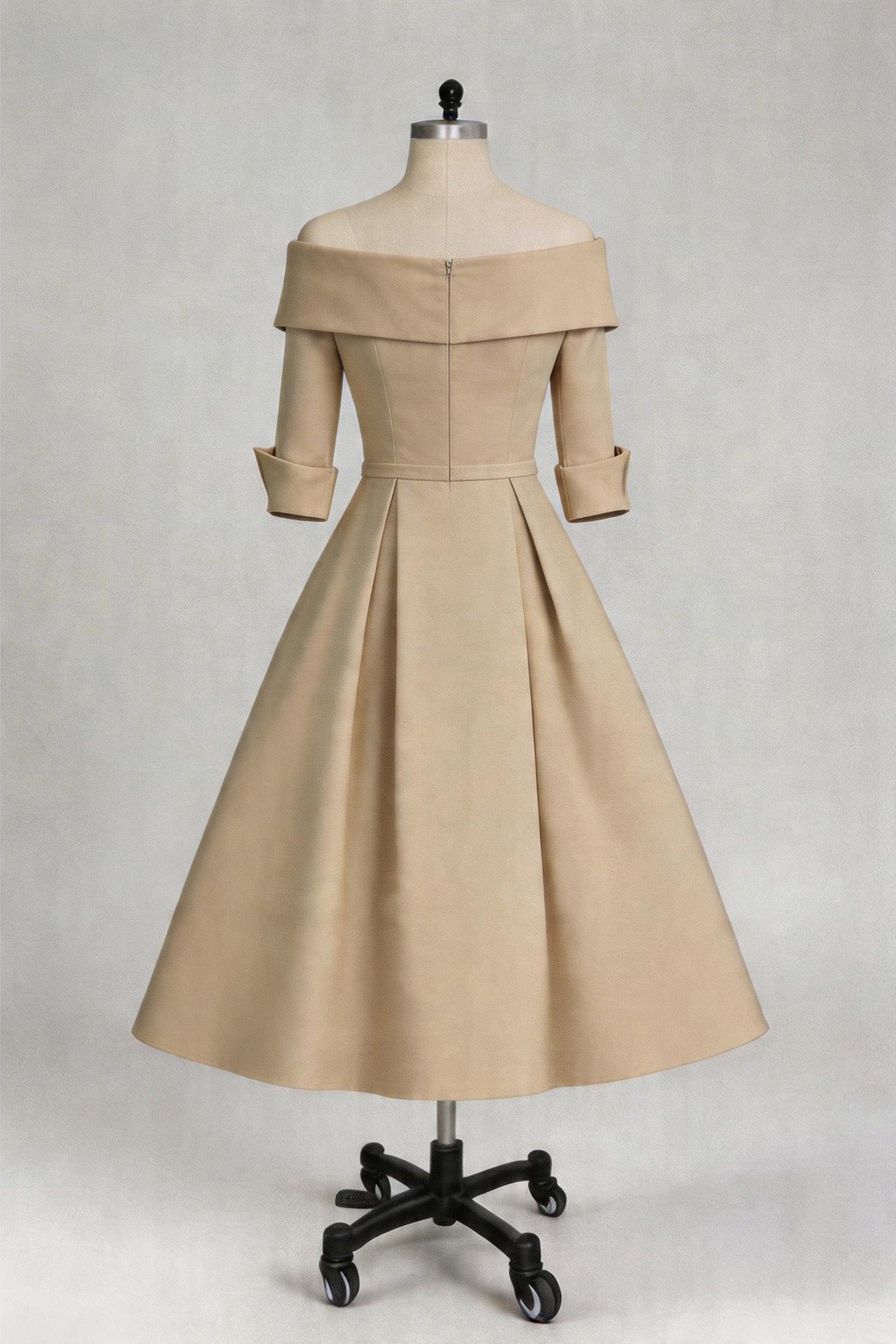 A Line Cowl Neck 3/4 Sleeves Tea Length Elegant Mother Dresses CM0348