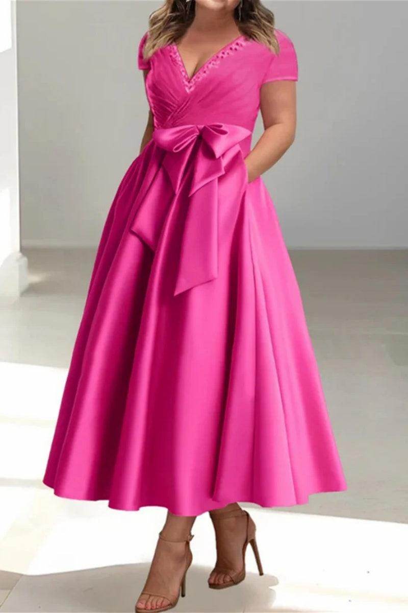 A Line V-Neck Mother of the Bride Dresses with Pockets CM0350