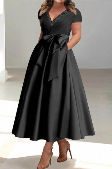 A Line V-Neck Mother of the Bride Dresses with Pockets CM0350