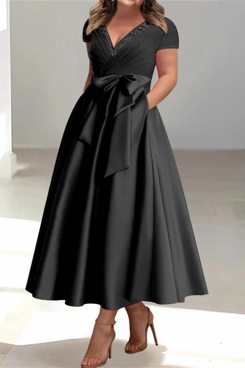 A Line V-Neck Mother of the Bride Dresses with Pockets CM0350