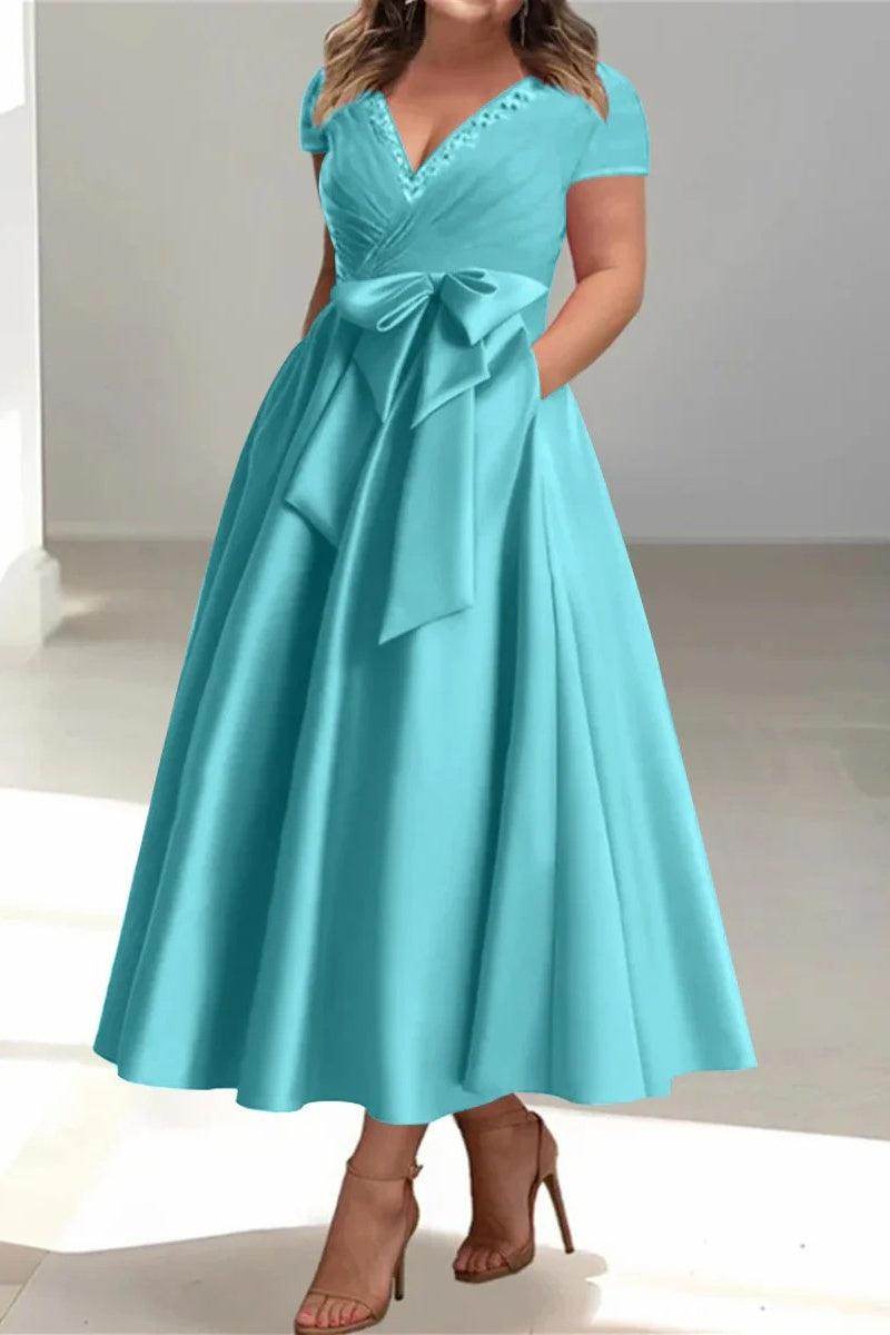 A Line V-Neck Mother of the Bride Dresses with Pockets CM0350