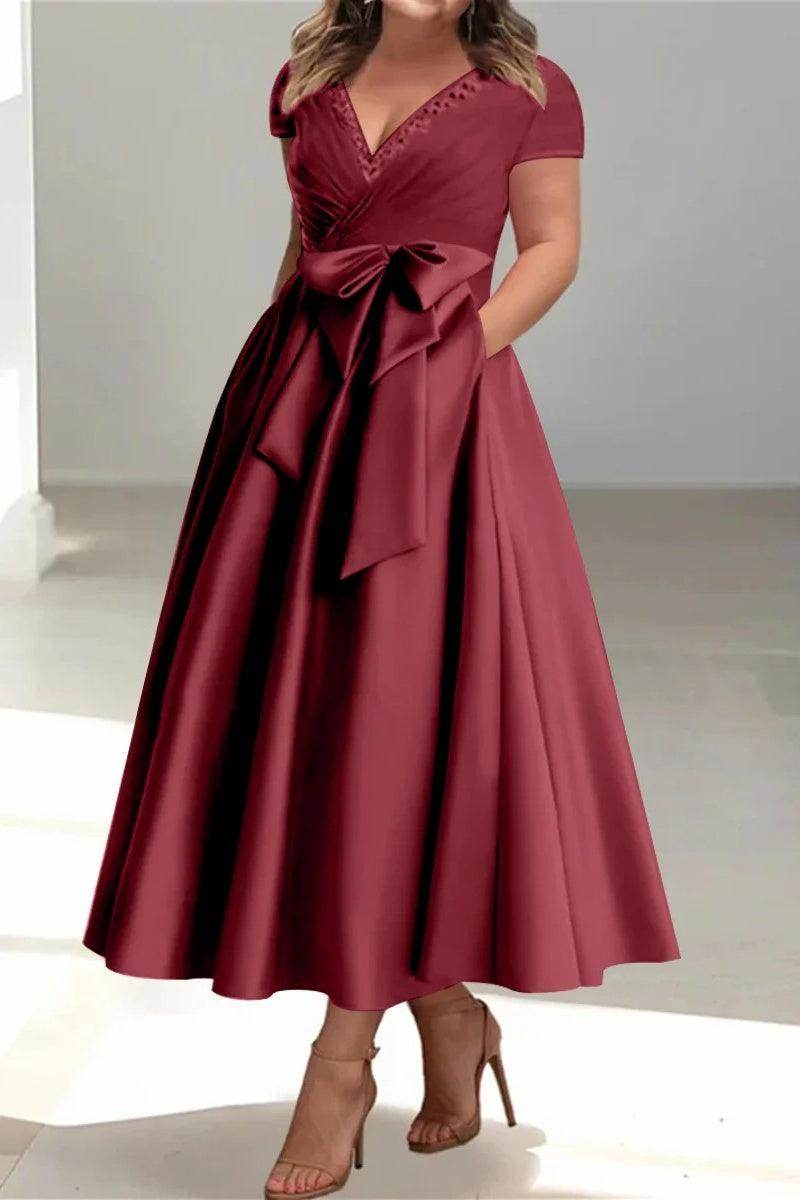 A Line V-Neck Mother of the Bride Dresses with Pockets CM0350