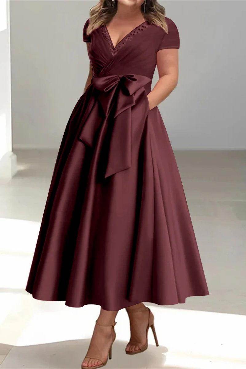 A Line V-Neck Mother of the Bride Dresses with Pockets CM0350