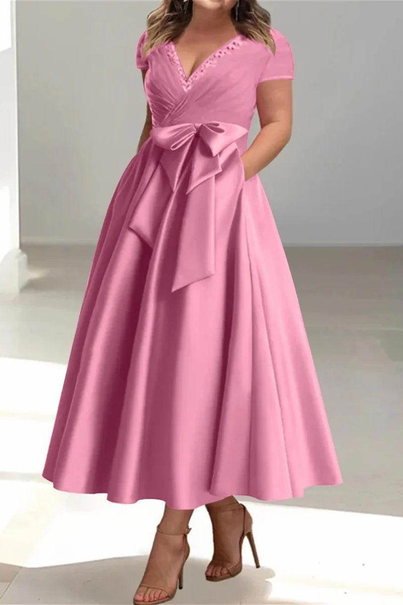 A Line V-Neck Mother of the Bride Dresses with Pockets CM0350