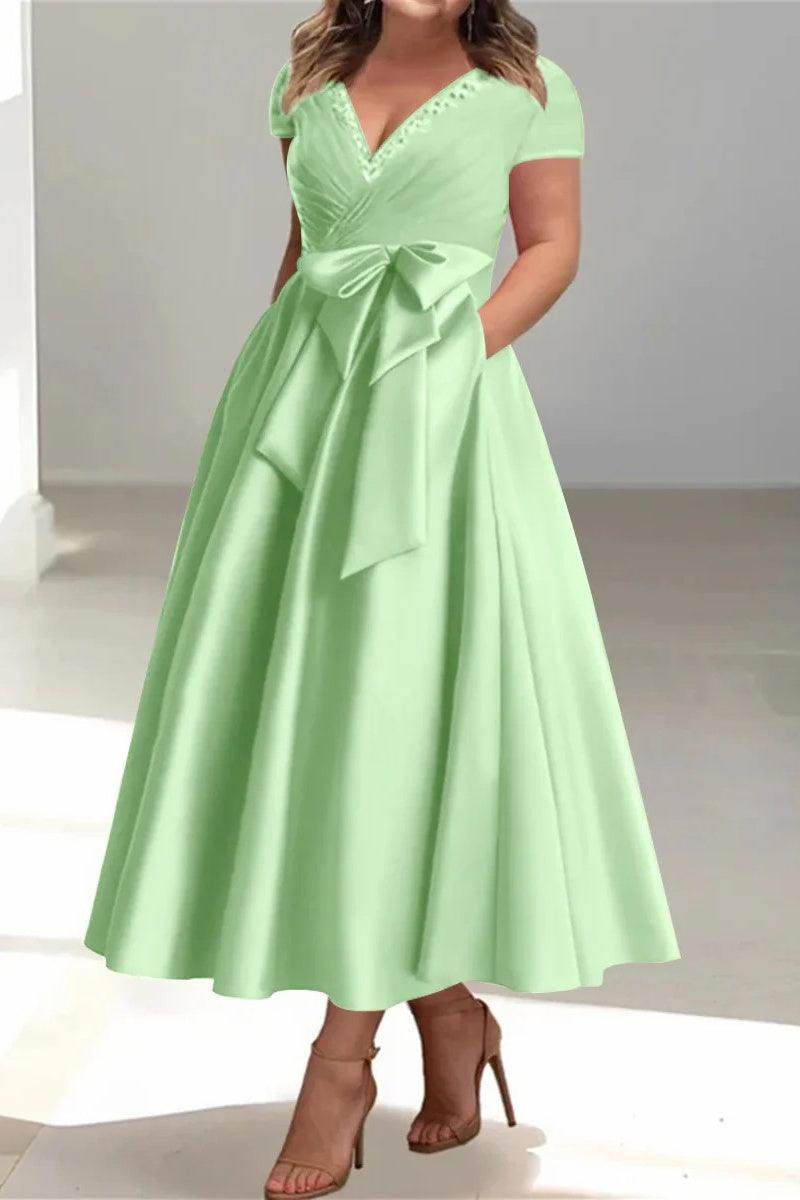 A Line V-Neck Mother of the Bride Dresses with Pockets CM0350