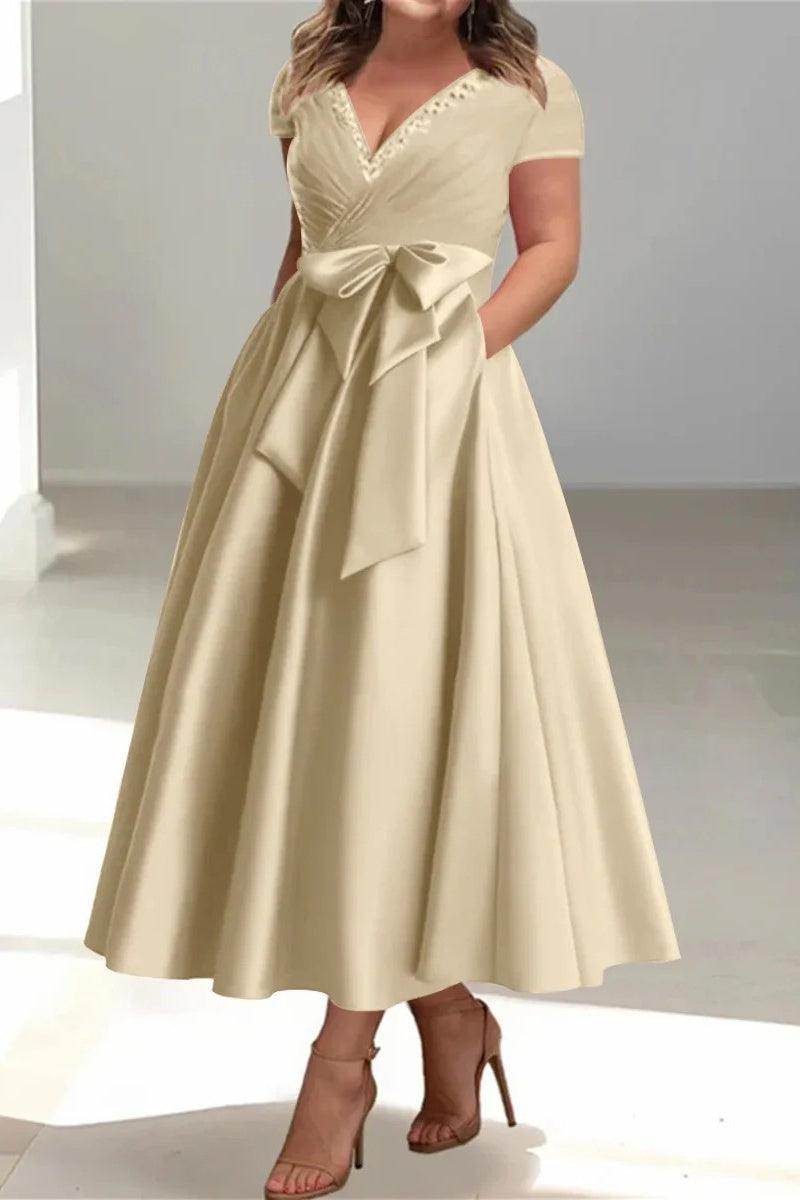 A Line V-Neck Mother of the Bride Dresses with Pockets CM0350