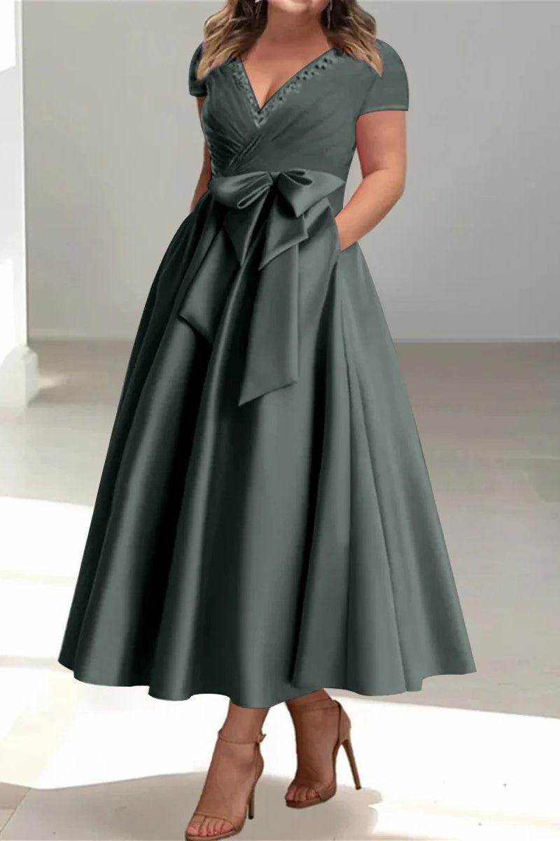 A Line V-Neck Mother of the Bride Dresses with Pockets CM0350