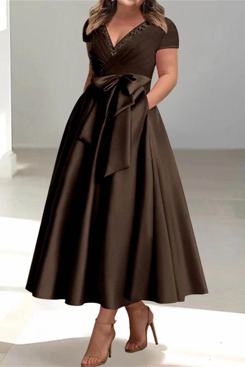 A Line V-Neck Mother of the Bride Dresses with Pockets CM0350