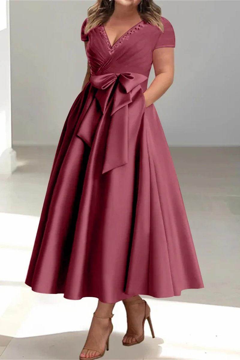 A Line V-Neck Mother of the Bride Dresses with Pockets CM0350