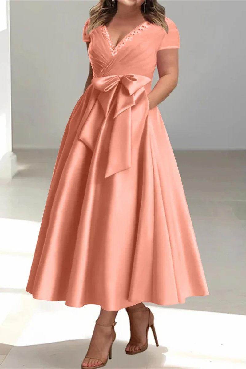 A Line V-Neck Mother of the Bride Dresses with Pockets CM0350