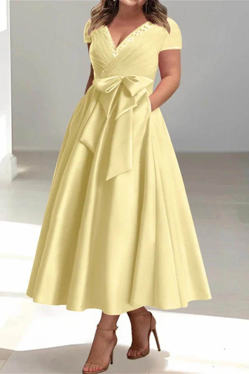 A Line V-Neck Mother of the Bride Dresses with Pockets CM0350