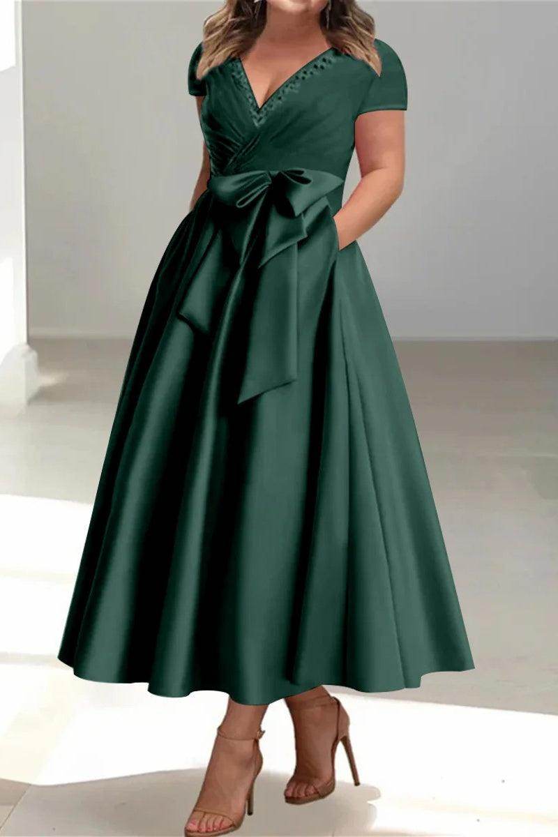 A Line V-Neck Mother of the Bride Dresses with Pockets CM0350