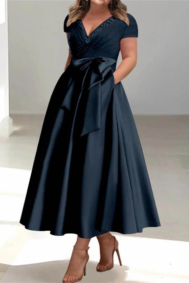 A Line V-Neck Mother of the Bride Dresses with Pockets CM0350