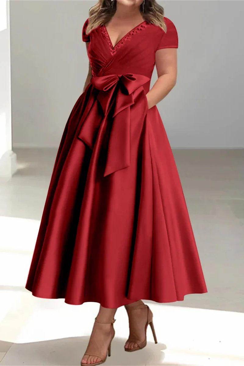 A Line V-Neck Mother of the Bride Dresses with Pockets CM0350
