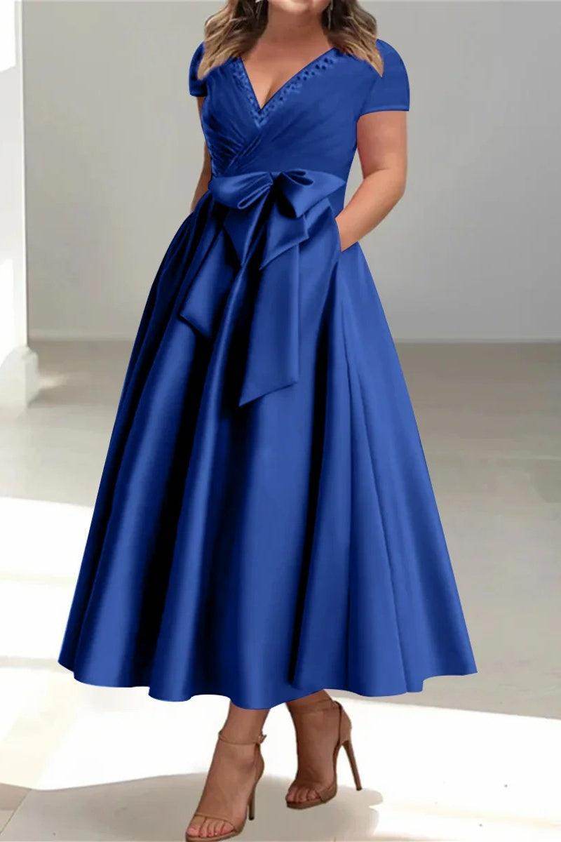 A Line V-Neck Mother of the Bride Dresses with Pockets CM0350