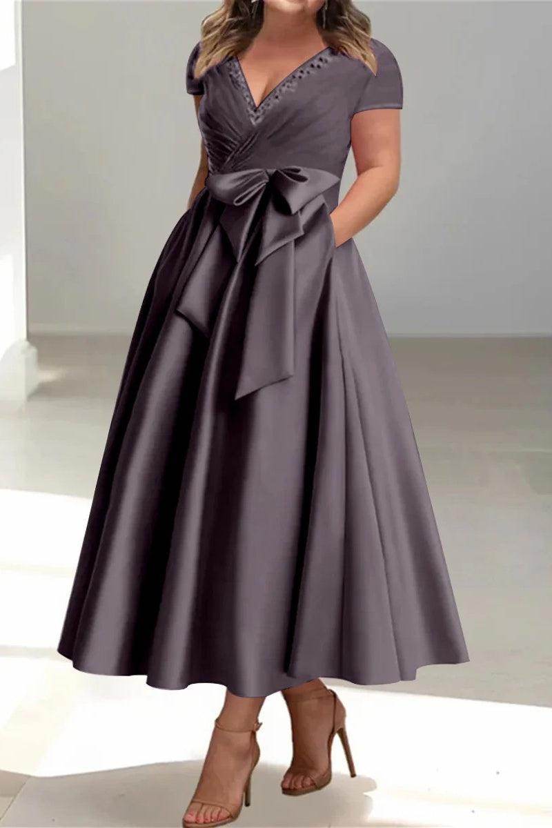 A Line V-Neck Mother of the Bride Dresses with Pockets CM0350
