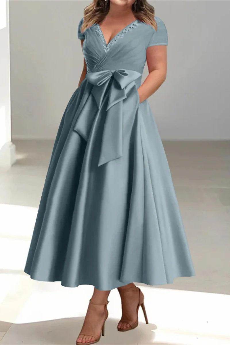 A Line V-Neck Mother of the Bride Dresses with Pockets CM0350