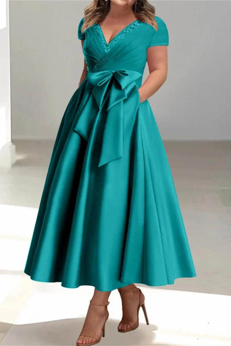 A Line V-Neck Mother of the Bride Dresses with Pockets CM0350