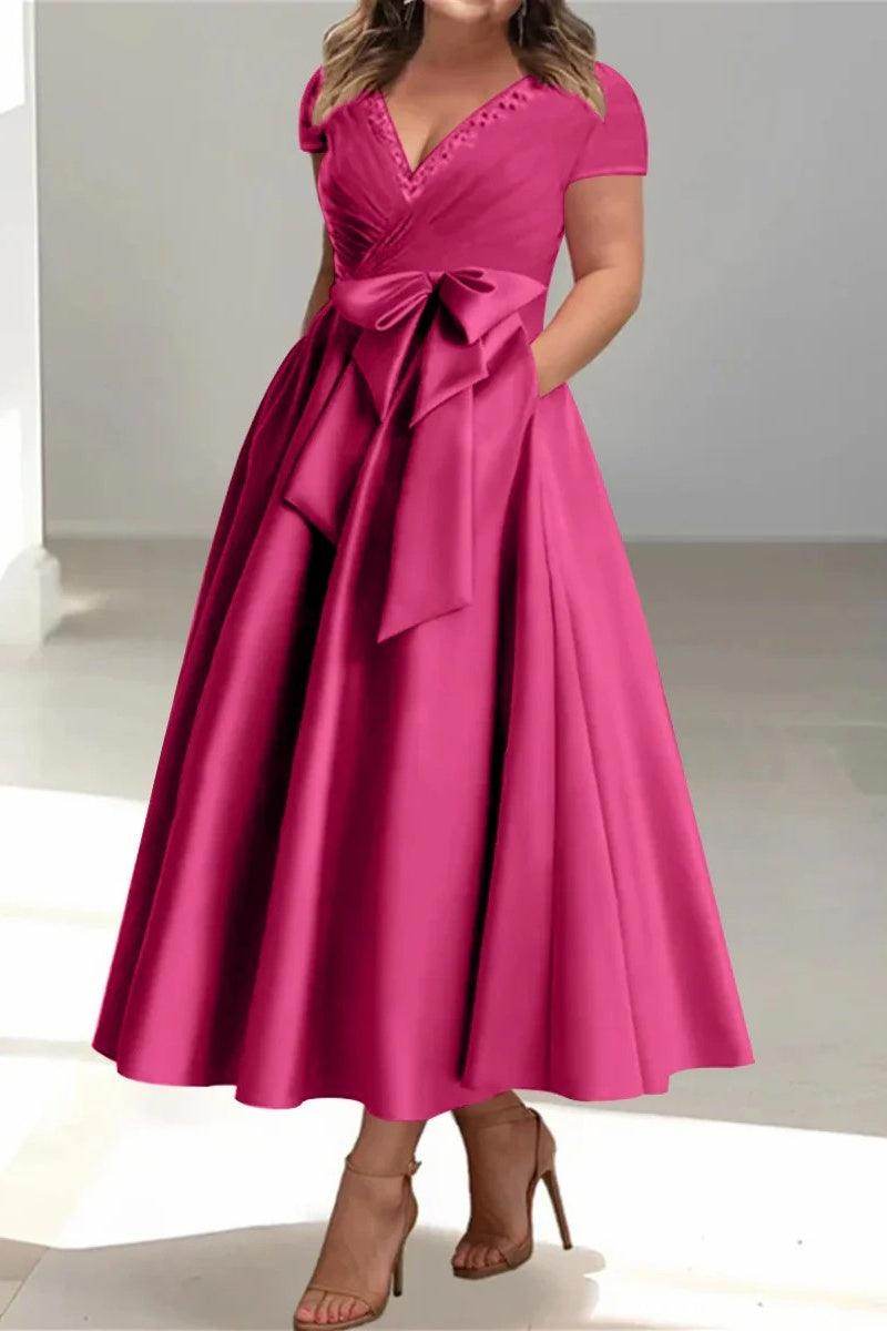 A Line V-Neck Mother of the Bride Dresses with Pockets CM0350