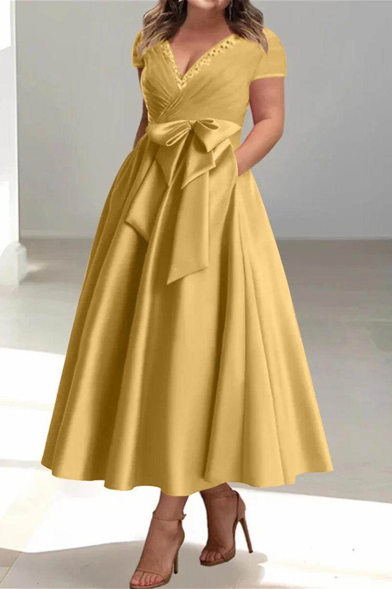 A Line V-Neck Mother of the Bride Dresses with Pockets CM0350