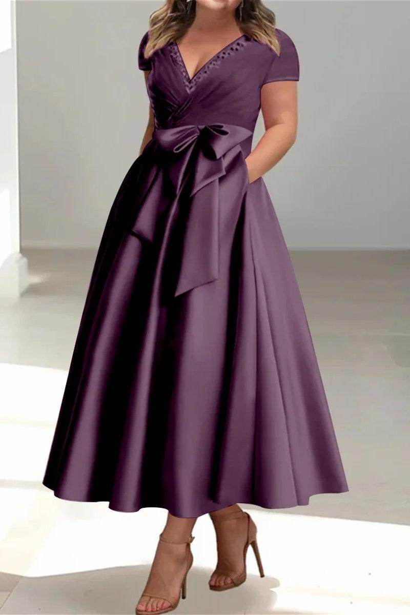 A Line V-Neck Mother of the Bride Dresses with Pockets CM0350