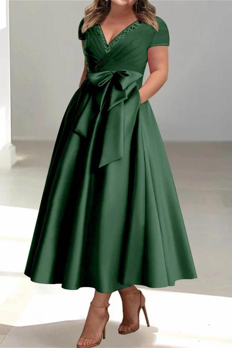 A Line V-Neck Mother of the Bride Dresses with Pockets CM0350