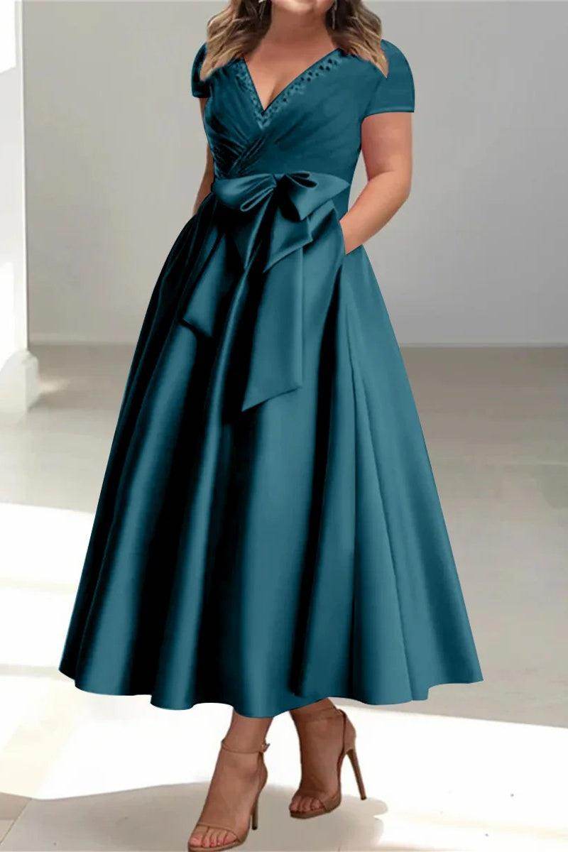 A Line V-Neck Mother of the Bride Dresses with Pockets CM0350