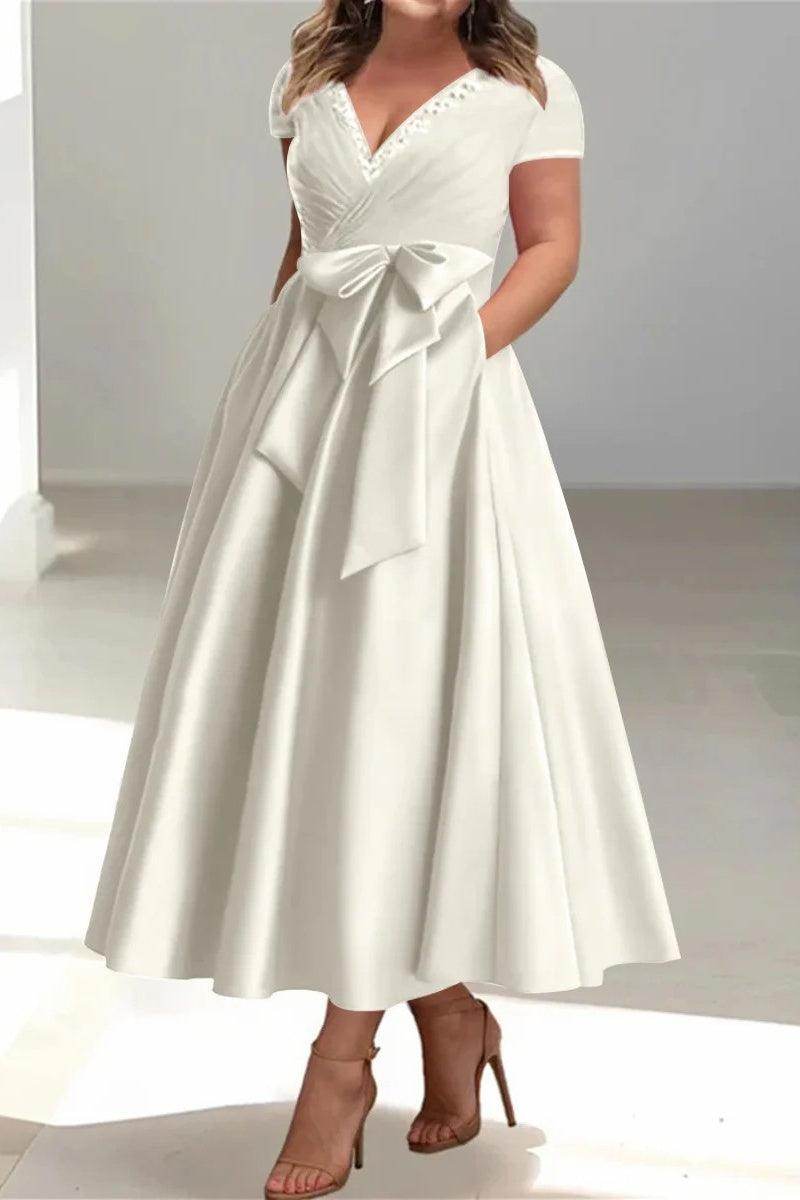 A Line V-Neck Mother of the Bride Dresses with Pockets CM0350