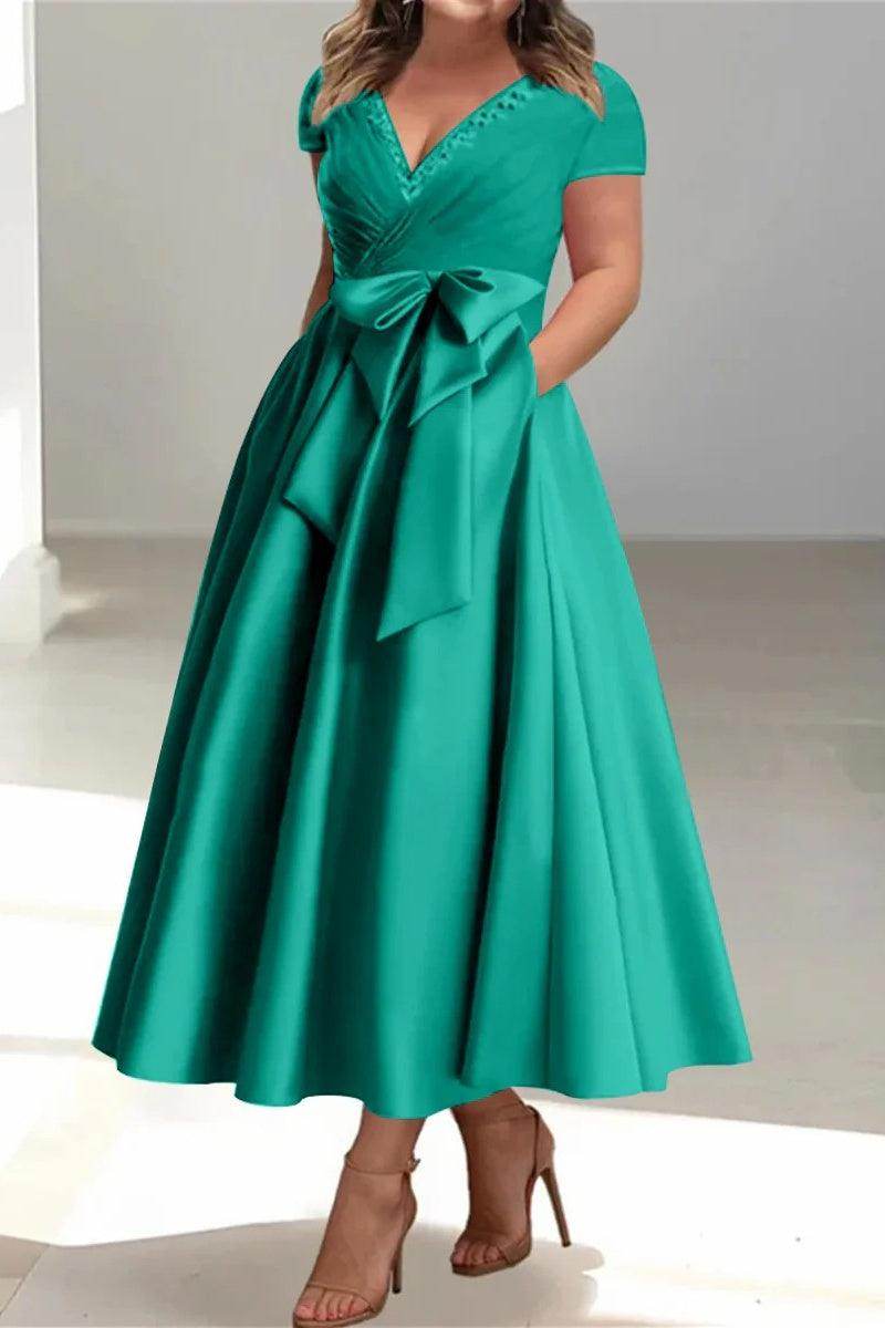 A Line V-Neck Mother of the Bride Dresses with Pockets CM0350